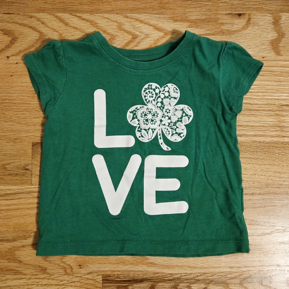 Children's Place Kelly Green Shamrock / Love Shirt, Size 12-18mo